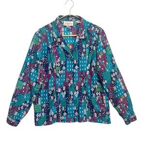 Vintage Jaclyn Smith Womens Blouse Geometric Blue Purple Size 12